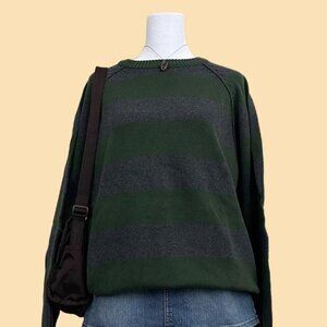 green and gray striped y2k thin cotton knit sweater